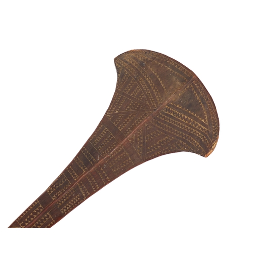 336 - Polynesian War club with carved with geometric tribal motifs, probably Tongan or Fijian, 70cm in len... 