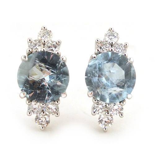 629 - Pair of 14ct white gold aquamarine and diamond earrings, 2cm in length,  approximate weight 4.2g