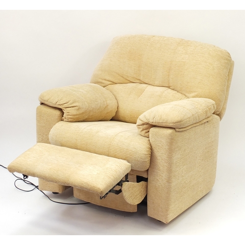 2055 - Beige upholstered electric reclining armchair, 105cm high