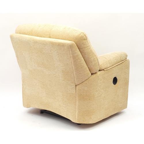 2055 - Beige upholstered electric reclining armchair, 105cm high