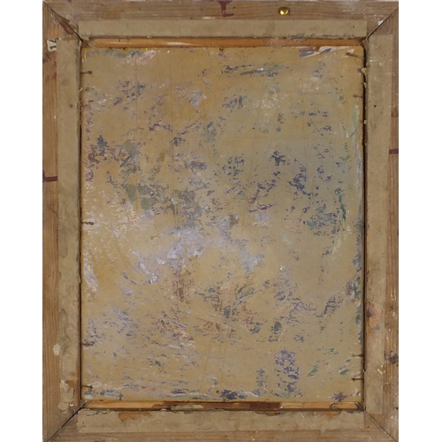 744 - Interior scene, oil on board, bearing a signature, W Hayward, framed, 43.5cm x 32.5cm