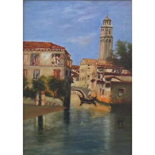 893 - Ria Della Pieta, Venice, 19th century oil, framed, 29.5cm x 22cm