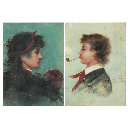 845 - Walter Shaw Sparrow 1885 - Top half portraits, pair of late 19th century of oils, framed as one, eac... 