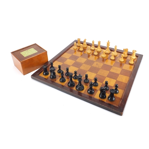103 - Staunton chess set by Jaques & Son with mahogany boxwood chess board, the largest chess piece 9cm hi... 