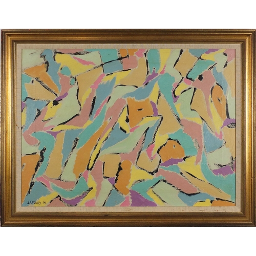 894 - Abstract composition, oil on canvas, bearing a signature Lanskay, mounted and framed, 57cm x 42.5cm