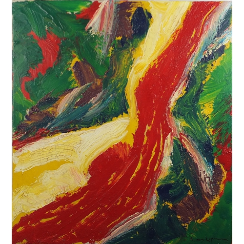 925 - Abstract composition, oil on canvas,  bearing an indistinct signature, 68cm x 60.5cm