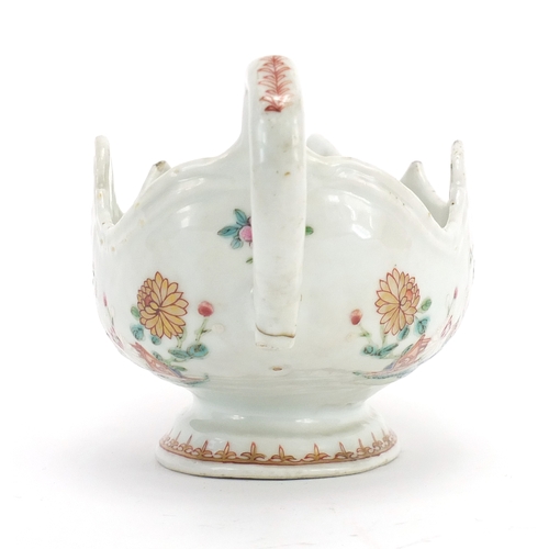 185a - Chinese porcelain sauce boat, hand painted in the famille rose palette with flowers, 24cm in length