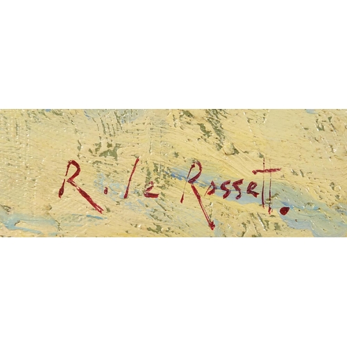 2320 - Children playing on a beach Italian school oil on board, bearing a signature R Le Rossett, 59cm x 45... 