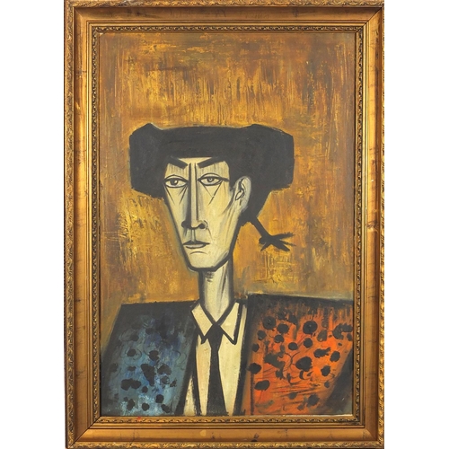 2270 - Top half portrait of a man, oil on canvas, bearing a signature Bernard Buffet verso, framed, 75cm x ... 