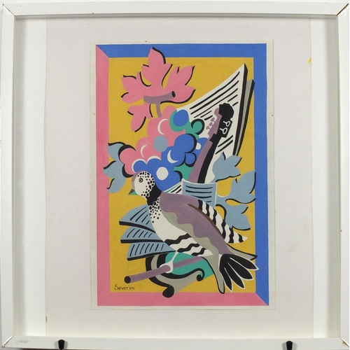 2317 - Abstract composition, bird and still life, Italian school gouache, bearing a signature Severini, 40c... 
