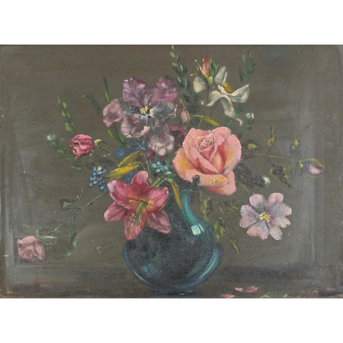 2321 - After Cecil Kennedy - Still life flowers in a vase, oil on board, framed, 64cm x 47cm