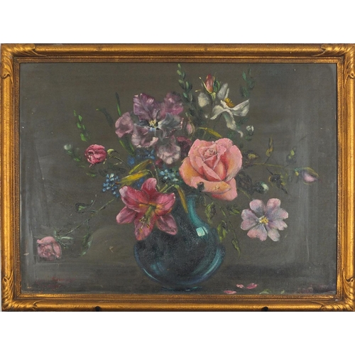 2321 - After Cecil Kennedy - Still life flowers in a vase, oil on board, framed, 64cm x 47cm