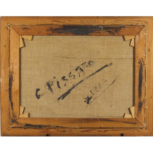 2187 - Parisian street scene with figures, oil on board, bearing a signature C Pissazzo, framed, 60cm x 44c... 