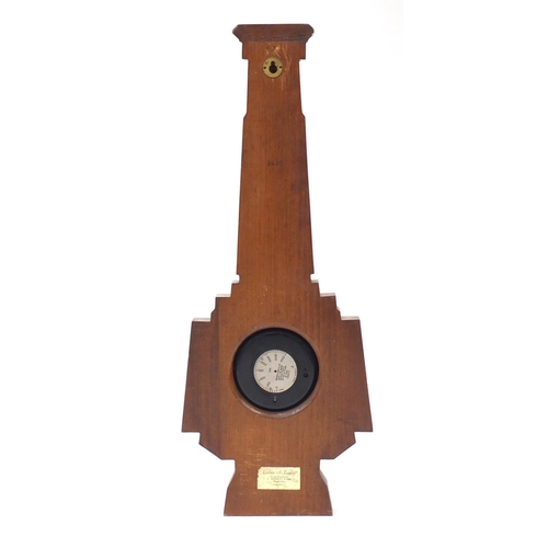 286 - Oak wall hanging barometer, Art Deco oak clock and an agate clock
