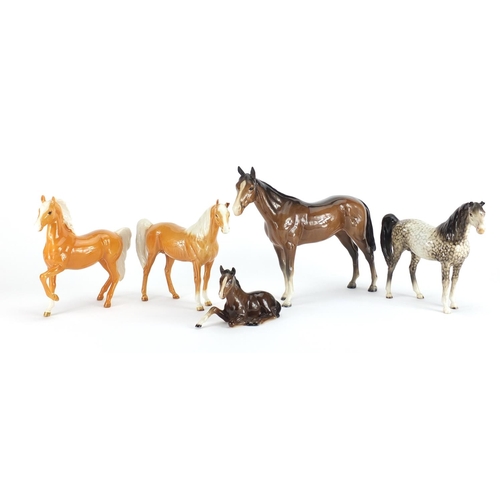 337 - Five Beswick horses including grey dapple and tan