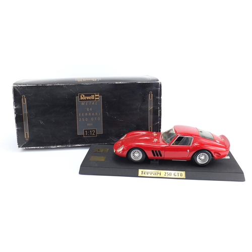 2433 - Revell 64 Ferrari 250 GTO die cast vehicle on wooden plinth base, scale 1:12 with box, 36cm in lengt... 