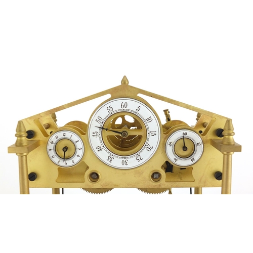 2248 - Brass Congreve style Rolling Ball Clock clock with three enamelled dials, housed under a glass dome,... 