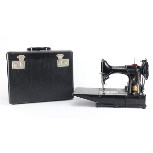 2174 - Vintage Singer Featherweight sewing machine model 222K with case and accessories