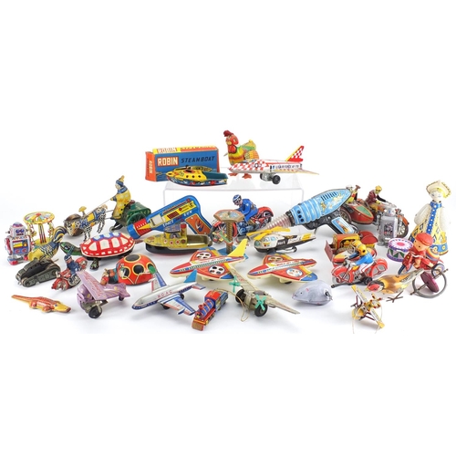 2439 - Vintage and later mostly tin plate clock work toys including vehicles, animals and robots