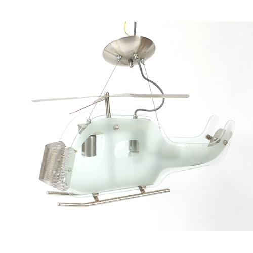 2161 - Retro glass and chrome helicopter light fitting, 64cm in length
