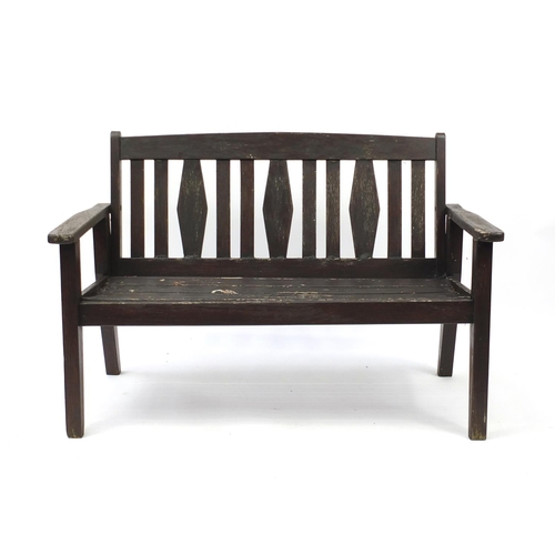 191 - Teak garden bench with coffee table, the bench 27cm in length