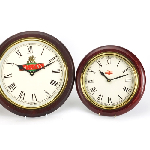 2176 - Three wall clocks comprising British Rail, Abbey Clock Co and Fuller's Brewery examples, the largest... 