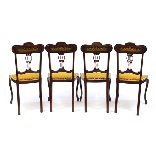 2039 - Set of four Edwardian mahogany salon chairs with gold floral upholstery