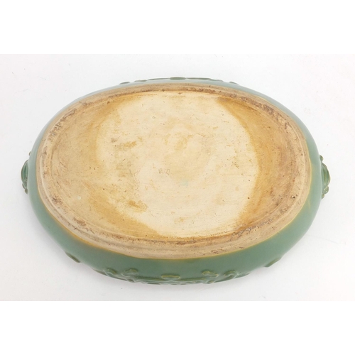 2298 - Chinese celadon glazed incense burner with animalia handles, 28.5cm wide