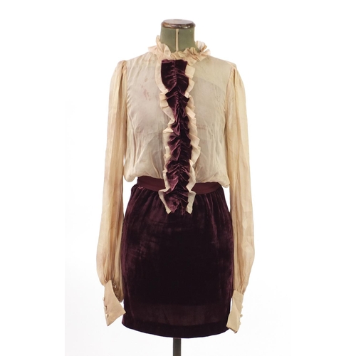 2487 - Dolce & Gabbana burgundy velvet and cream silk dress, size 8