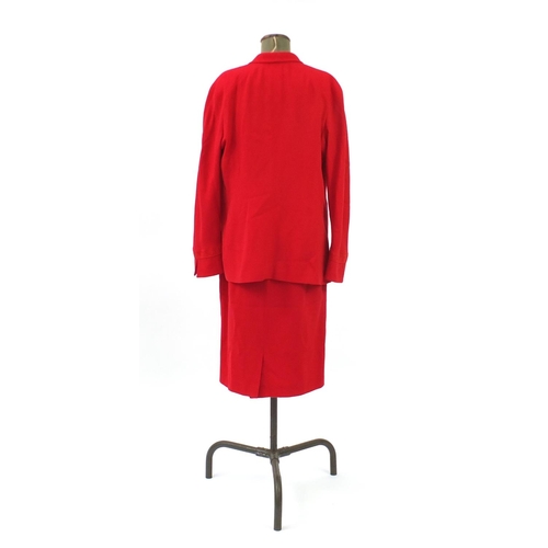 2488 - Valentino red wool two piece jacket and skirt suit, size 14