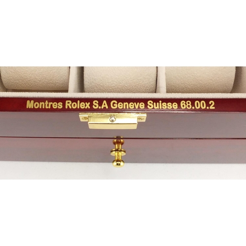 2382 - Rolex cherry wood dealer display box with base drawer, 16cm H x 29cm W x 21cm D