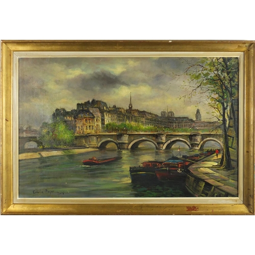2148 - Manner of Emile Boyer - Paris river scene, oil on board, mounted and framed, 69cm x 44cm