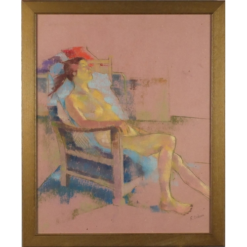 2266 - After Frank Dobson - Nude female in a chair, mixed media, framed, 49cm x 38.5cm