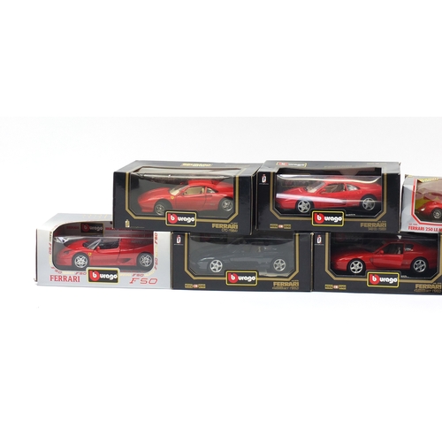 2434 - Eight die cast Ferrari's and a Jaguar, boxed including 456GT, 250 Testa Rossa and F50