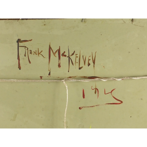 2221 - Manner of Frank McKelvey - Figures at a cattle market, Irish school oil on board, framed, 52cm x 43c... 