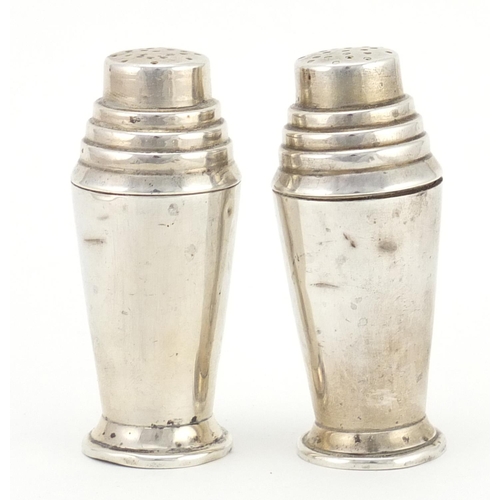 2536 - Pair of Art Deco style silver casters in the form of cocktail shakers, by Walker & Hall Birmingham 1... 