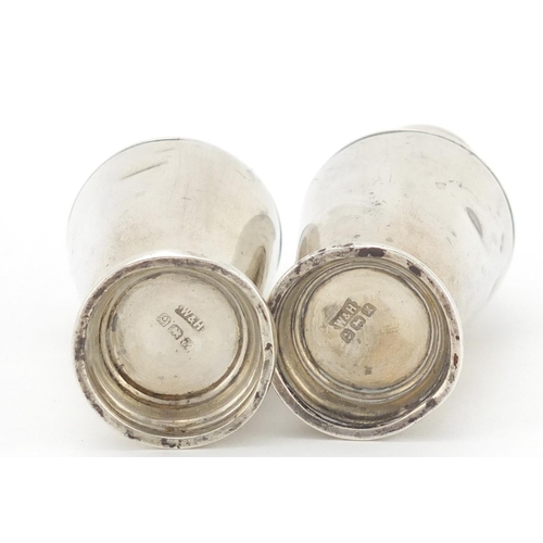 2536 - Pair of Art Deco style silver casters in the form of cocktail shakers, by Walker & Hall Birmingham 1... 