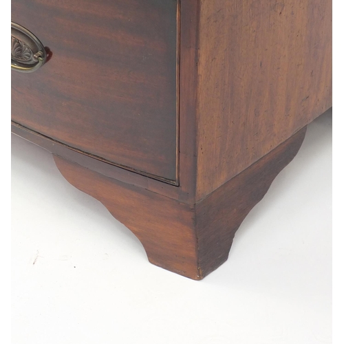2021 - Georgian mahogany bow front four drawer chest with bracket feet, 99cm H x 91cm W x 55cm D