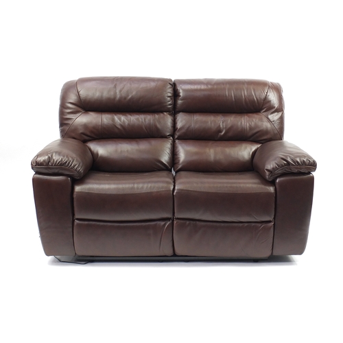 2011 - Brown leather electric reclining two seater 
settee, 155cm wide