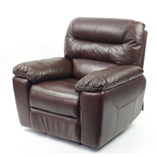 2012 - Brown leather electric reclining armchair, 100cm wide