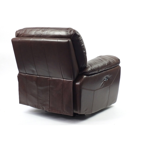 2012 - Brown leather electric reclining armchair, 100cm wide