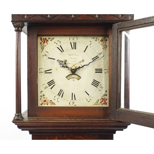 2114 - 18th century oak long case clock, the dial marked inscribed Roberts Otley 1782, 208cm high