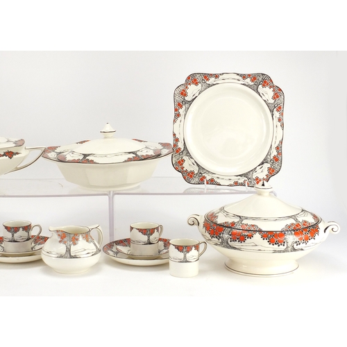 2231 - Art Deco Crown Ducal Orange Tree dinnerware including lidded tureen