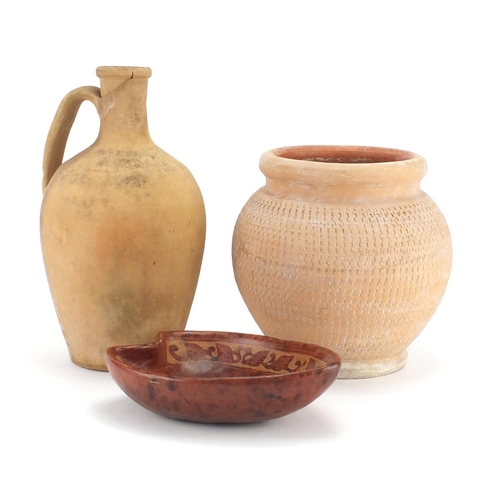2146 - Two Roman style terracotta vessels and a bowl, the largest 27cm high