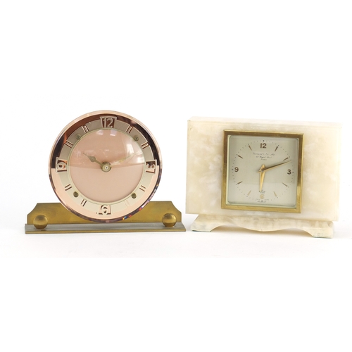 2331 - Two Art Deco mantel clocks including an Elliot alabaster example retailed by Garrard & Co, the large... 
