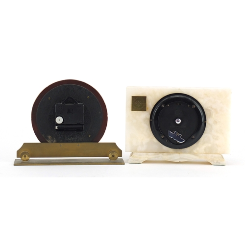 2331 - Two Art Deco mantel clocks including an Elliot alabaster example retailed by Garrard & Co, the large... 