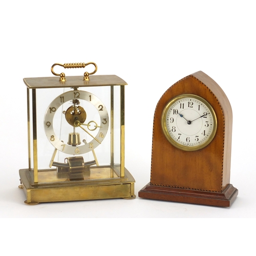 2398 - Kundo Electronic mantel clock and an Edwardian inlaid mahogany mantle clock, the largest 22cm high