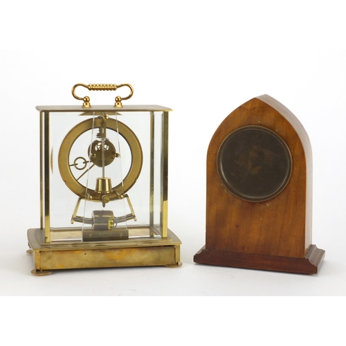 2398 - Kundo Electronic mantel clock and an Edwardian inlaid mahogany mantle clock, the largest 22cm high