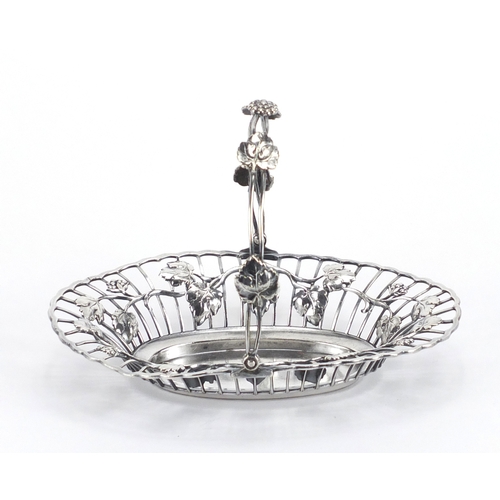2499 - Art Nouveau pewter swing handle basket by WMF, decorated with leaves, 17cm wide