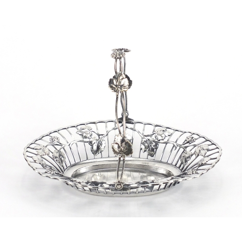 2499 - Art Nouveau pewter swing handle basket by WMF, decorated with leaves, 17cm wide